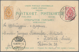 Finnland: 1900, 1 P Yellow And 3 P Red On Souvenir Postcard (Olofsborg) From IMTRA To Zürich/Switzer - Usati
