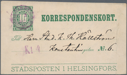 Finnland - Ganzsachen: 1882, 10 P. Card Letter "STADSPOSTEN I HELSINGFORS" Used With Violett Line Ca - Entiers Postaux