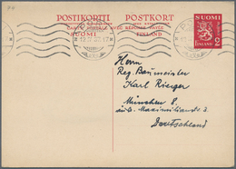 Finnland - Ganzsachen: 1936, 2 M Red Single And Double Postal Stationery Postcards Used From Pori To - Entiers Postaux