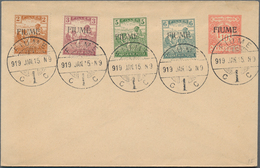 Fiume: 1919, Stationery Envelope 10f. Red With Franked Adhesives 2f., 3f., 5f. And 6f. Alongside, C. - Fiume