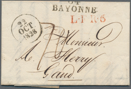 Frankreich - Vorphilatelie: 1828, "04 BAYONNE" Black, One-liner "L F R 6" And Date Circle Handstamp - 1792-1815: Veroverde Departementen