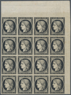 Frankreich: 1849, Ceres 20c. Black, Marginal BLOCK OF 16 From The UPPER RIGHT CORNER OF THE SHEET, F - Altri & Non Classificati