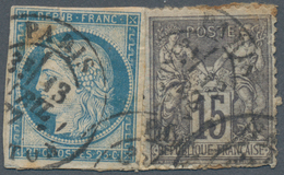 Frankreich: 1850/1876, 25 C Blue Ceres And 15 C Black Allegorie On A Small Piece Cancelled "PARIS 13 - Sonstige & Ohne Zuordnung