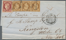 Frankreich: 1853, Ceres 1fr. Carmine In Combination With Presidence 10c. Bistre Horizontal Strip Of - Andere & Zonder Classificatie