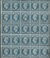 Frankreich: 1853, Empire Nd 25c. Blue, Left Marginal BLOCK OF 25, Fresh Colour And Close To Full Mar - Autres & Non Classés