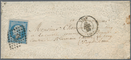 Frankreich: 1859, 20 C Blue Napoleon Single Franking On Ambossing Cover With Flower Ornaments From L - Autres & Non Classés