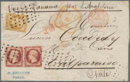 Frankreich: 1854, Empire Nd 1fr. Carmine Horizontal Pair And Single Copy 10c. Bistre, All Stamps Fre - Autres & Non Classés