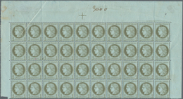 Frankreich: 1872, Ceres 1c. Olive On Bluish, Marginal Block Of 40 (top Part Of Sheet), Fresh Colour, - Andere & Zonder Classificatie