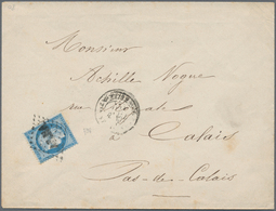 Frankreich: 1873, 25 C Blue Single Franking With Rhombus Cancel "AS.NA" On Letter To Calais, On Reve - Autres & Non Classés