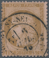 Frankreich: 1876 COLOUR ERROR 15c. Brown On Rose, Used And Cancelled By "(Rouen-St. Sever?)/6 July 7 - Sonstige & Ohne Zuordnung