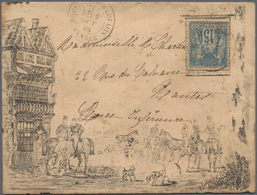 Frankreich: 1884 Illustrated Envelope (depicting "The Queens Head" From An Etching), Used From Mouti - Autres & Non Classés