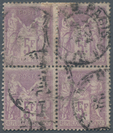 Frankreich: 1877, 5 Fr Allegorie Block Of Four With Double Circle Cancel, One Stamp Defect, Rare Ite - Sonstige & Ohne Zuordnung