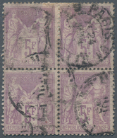 Frankreich: 1877, 5 Fr Allegorie Block Of Four With Double Circle Cancel, One Stamp Defect, Rare Ite - Altri & Non Classificati