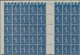 Frankreich: 1928, Semeuse Lignee 1fr. "bleu-noir", Gutter Block Of 40 Stamps, Mint Never Hinged (hin - Andere & Zonder Classificatie