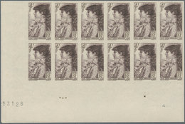 Frankreich: 1945, 100th Birthday Of Sarah Bernhardt 4+1fr. IMPERFORATE Block Of 12 From Lower Left C - Andere & Zonder Classificatie