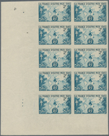 Frankreich: 1945, French Overseas Week 2fr. Greenish-blue IMPERFORATE Block Of Ten From Lower Left C - Andere & Zonder Classificatie