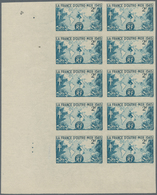 Frankreich: 1945, French Overseas Week 2fr. Greenish-blue IMPERFORATE Block Of Ten From Lower Left C - Other & Unclassified