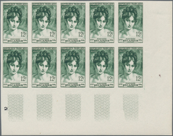 Frankreich: 1950, Juliette Recamier (author) 12fr. Green IMPERFORATE Block Of Ten From Lower Right C - Other & Unclassified