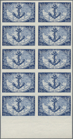 Frankreich: 1951, 50 Years French Colonial Troops 15fr. Dark Blue (anchor And Map) IMPERFORATE Block - Other & Unclassified