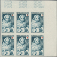 Frankreich: 1951, RED CROSS Set Of Two ‚Paintings‘ In IMPERFORATE Blocks Of Six From Upper Right Cor - Andere & Zonder Classificatie