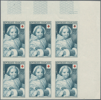 Frankreich: 1951, RED CROSS Set Of Two ‚Paintings‘ In IMPERFORATE Blocks Of Six From Upper Right Cor - Other & Unclassified