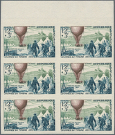 Frankreich: 1955, Stamp Day 12+3fr. (balloon Start) IMPERFORATE Block Of Six From Upper Margin, Mint - Sonstige & Ohne Zuordnung