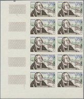 Frankreich: 1956, Stamp Day 12+3fr. (Francis Of Taxis) IMPERFORATE Block Of Ten From Lower Left Corn - Other & Unclassified