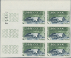 Frankreich: 1959, Architecture Complete Set Of Four In IMPERFORATE Blocks Of Six From Different Corn - Sonstige & Ohne Zuordnung