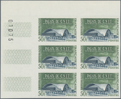Frankreich: 1959, Architecture Complete Set Of Four In IMPERFORATE Blocks Of Six From Different Corn - Other & Unclassified