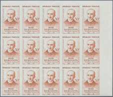 Frankreich: 1959, 100th Birthday Of Henri Bergson 50fr. IMPERFORATE Block Of 15 From Upper Right Cor - Other & Unclassified