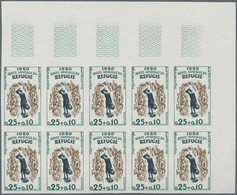 Frankreich: 1960, World Refugee Year 0.25+0.10fr. IMPERFORATE Block Of Ten From Upper Right Corner, - Other & Unclassified