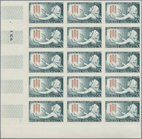 Frankreich: 1963, Battle Against Hunger 0.50fr. ‚woman And Wheat‘ IMPERFORATE Block Of 15 From Lower - Other & Unclassified