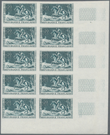 Frankreich: 1963, Stamp Day 0.20+0.05fr. ‚Post Rider‘ IMPERFORATE Block Of Ten From Lower Right Corn - Andere & Zonder Classificatie