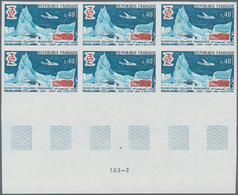 Frankreich: 1968, 20 Years Expedition To The South Pole 0.40fr. IMPERFORATE Block Of Six From Lower - Other & Unclassified