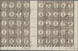 Frankreich - Portomarken: 1931, 2fr. Sepia, Gutter Block Of 45 From The Lower Right Corner Of The Sh - 1960-.... Lettres & Documents