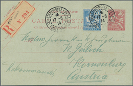 Französische Post In Der Levante: 1903, 1 Pia. On 25 C Blue Additional Franking On 10 C Registered P - Other & Unclassified