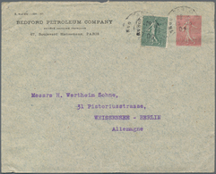 Frankreich - Ganzsachen: 1907. Private Envelope 10c Semeuse Lignée "Bedford Petroleum Company, Paris - Autres & Non Classés