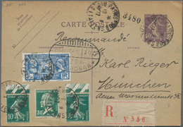 Frankreich - Ganzsachen: 1927, 40c Violet With Additional Franking As Registered Postcart From Paris - Autres & Non Classés