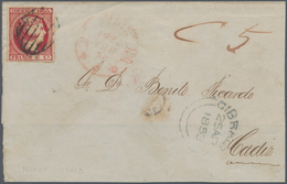 Gibraltar: 1853. Letter From GIBRALTAR To ALMERIA Franked With SPANISH 6 Cuartos Red "Isabel II" Tie - Gibraltar