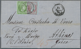 Griechenland: 1868, 5 L Green And 40 L Violet On Folded Letter From Constantinople To Athen. - Briefe U. Dokumente