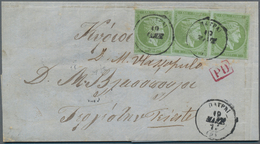 Griechenland: 1874, Folded Envelope Bearing Three 5 L. Green With Numeral "5" On Reverse (removed An - Briefe U. Dokumente