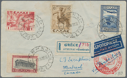 Griechenland: 1936, 1. Nordamerikafahrt 1936, R-Brief Ab Athen 4.5. Mit Beidseitiger Bunter MiF Nach - Briefe U. Dokumente