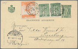 Griechenland - Griechische Besetzung Türkei: 1912/1913, 5 L Green Postal Stationery Card With Additi - Smyrma & Kleinasien