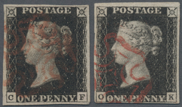 Großbritannien: 1840 Two Singles Of 1d. Black, One Lettered "C-F", The Other "O-K", Both Used And Ca - Sonstige & Ohne Zuordnung