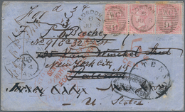 Großbritannien: 1856, 4c Carmine-red In Stripe Of Three Cancelled With "W.C. 9" On Cover From London - Autres & Non Classés