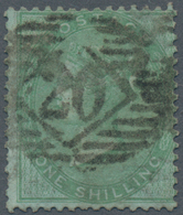Großbritannien: 1856 QV 1s. Green On Azure Paper, Wmk Emblems, Used And Cancelled By Greenwich Numer - Sonstige & Ohne Zuordnung