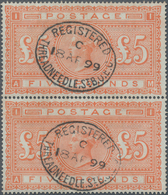 Großbritannien: 1882: 5 £ Orange On White Paper, Vertical Pair "AM-AN", Each Stamp Centrally Cancell - Autres & Non Classés