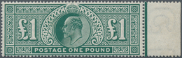 Großbritannien: 1902, 1 Pound Green, Mint Marginal Piece From Right Margin Of Sheet In Deep Color An - Autres & Non Classés