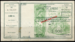 FRANCE MANDAT LETTRE DE CREDIT DE 1000 Fr. SURCHARGE SPECIMEN SANS VALEUR - Coupons-réponse