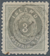 Island: 1873, 3 Sk Grey With Rare "1" Cancel Of Kopenhagen, Uneven Perforated Like Usual, Mi 1.400.- - Sonstige & Ohne Zuordnung
